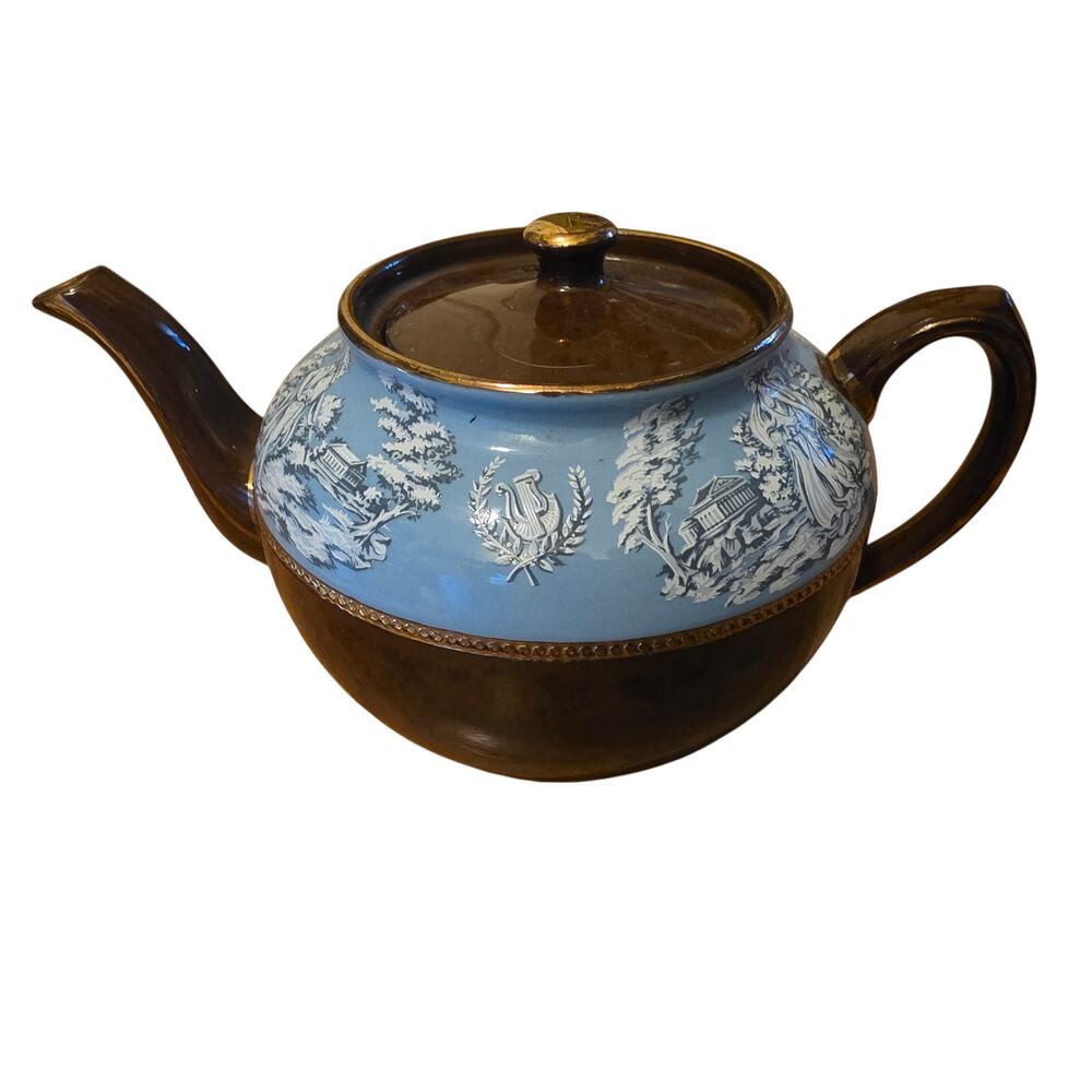 Vintage Sadler England Brown & Blue Neoclassical Greek Figures Teapot 2635
